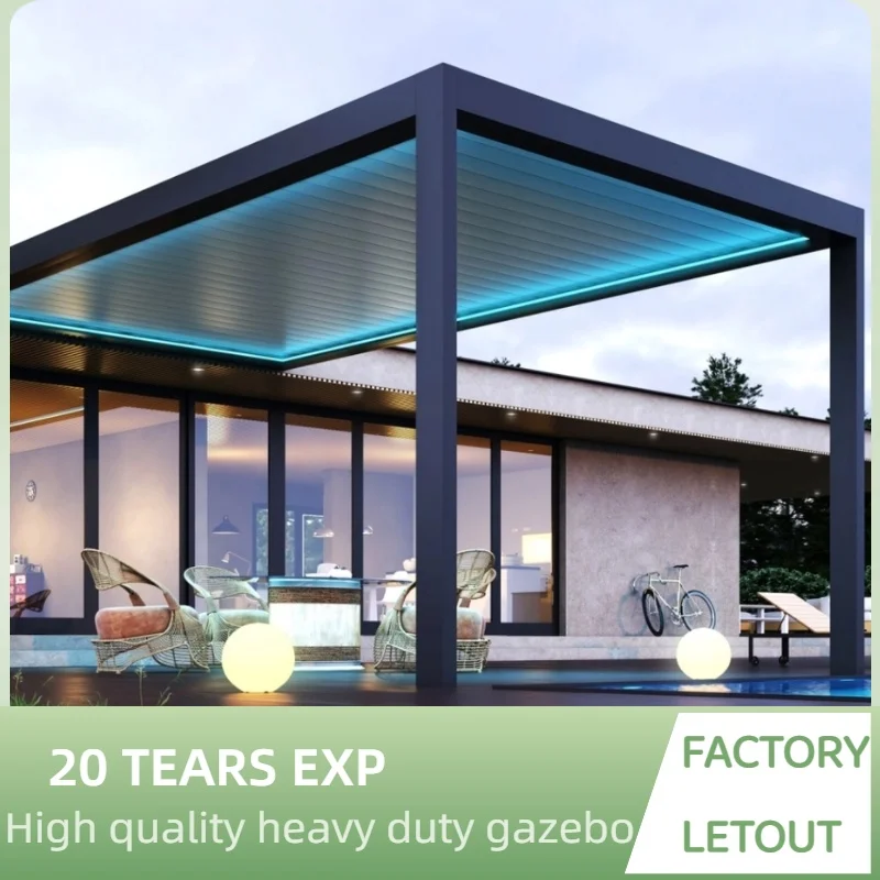 Modern 6063T6 Aluminum Pergola  Wall Attached Design, Adjustable Roof, Heavy-Duty Outdoor Garden Shelter