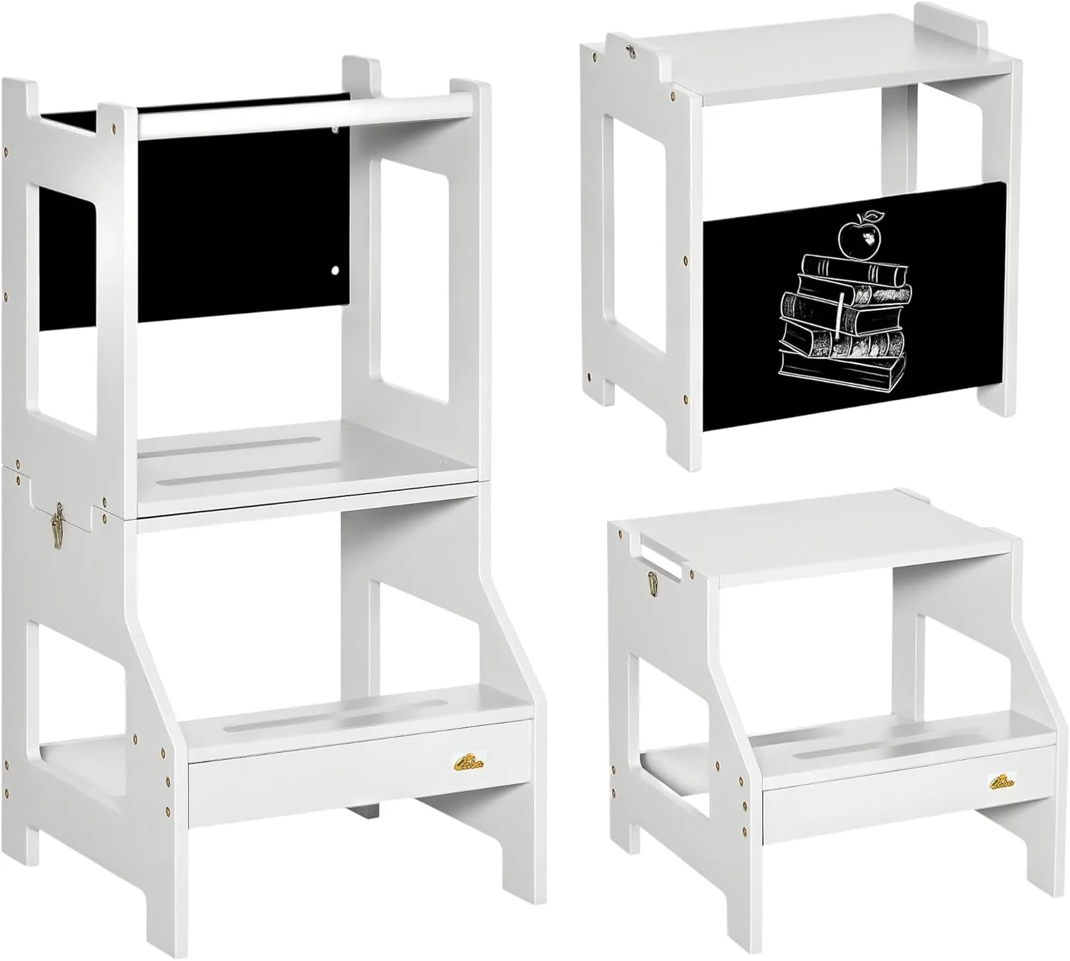 

Kids Kitchen Step Stool, 2 in 1 Kitchen Table Set Toddler Standing Tower with Chalkboard, Safety Rail for Kitchen, Bathroom