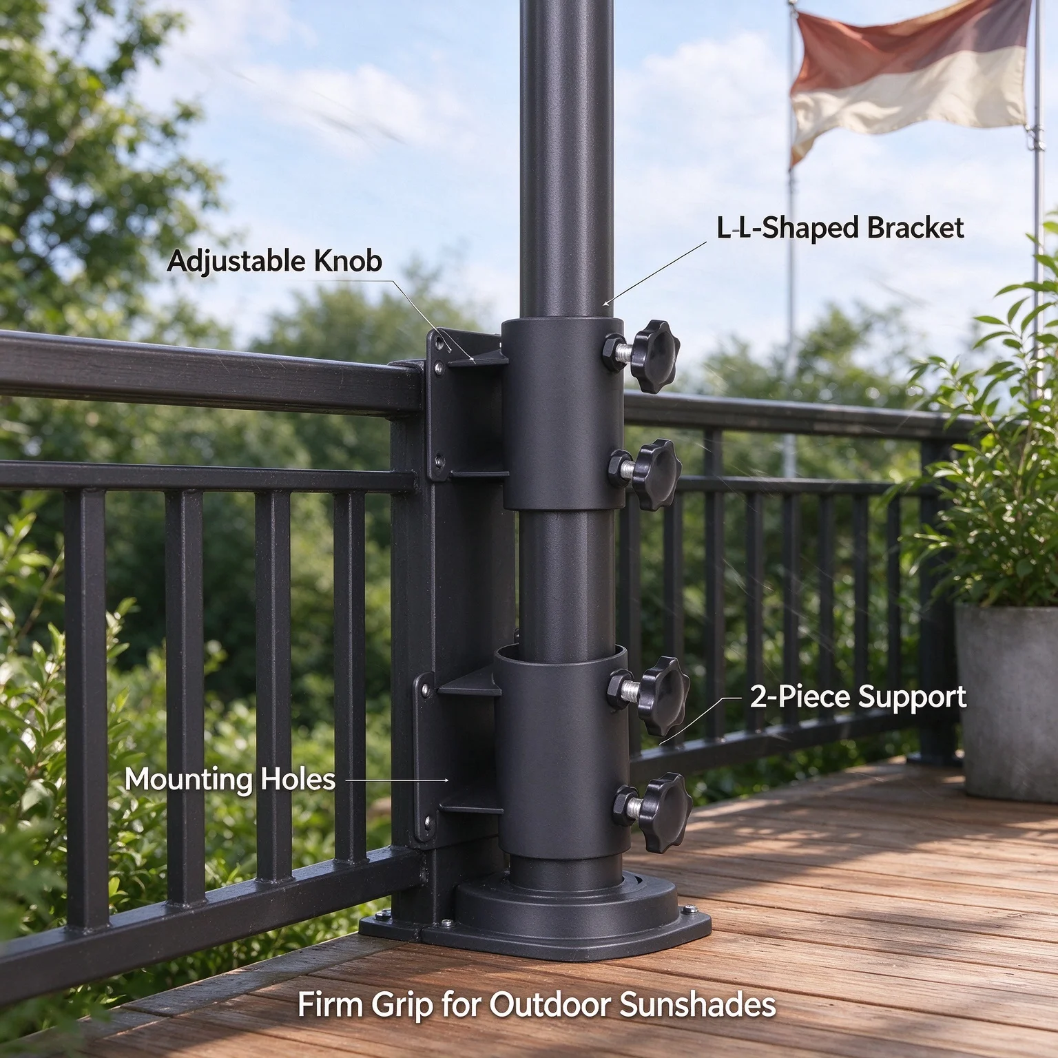 2 Pieces Deck Umbrella Mount Patio Umbrella Holder Base Beach Anti Slip Balcony Courtyard Metal Garden with Clamp Heavy Duty
