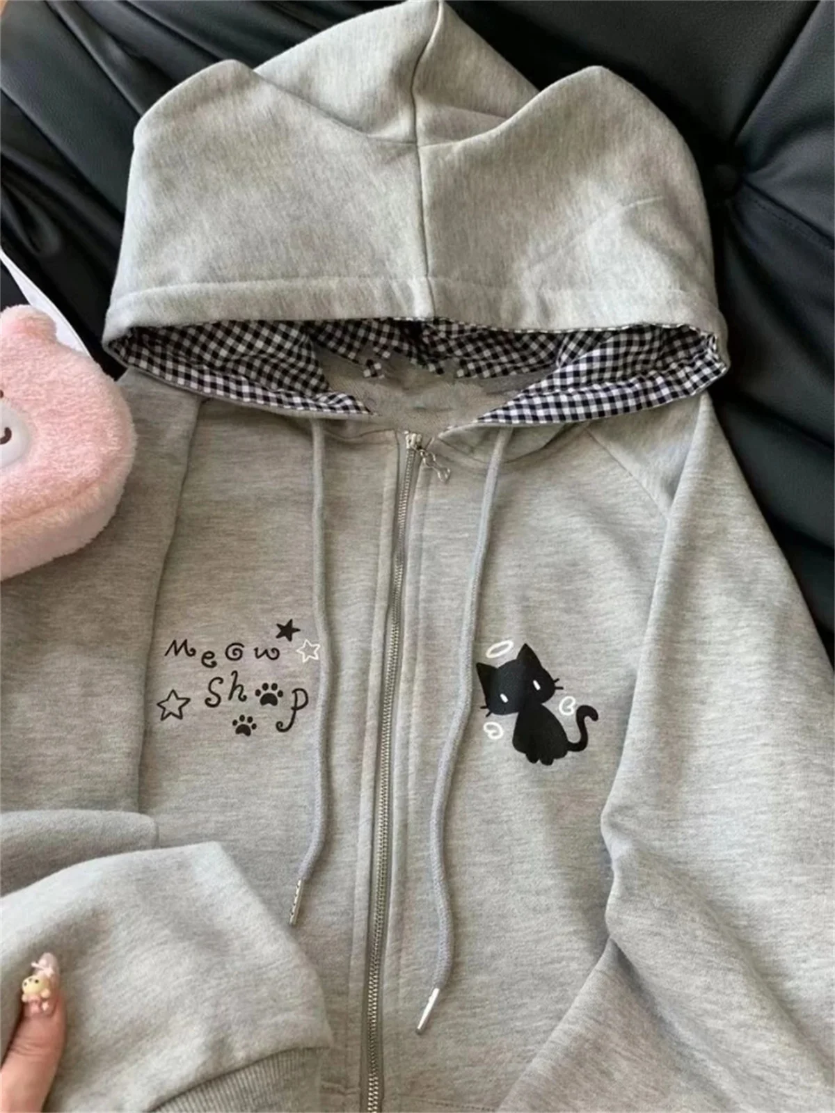 Katzenohren-Kapuzenpullover Jacken Damenbekleidung Langarm Reißverschluss Cartoon-Jacke Lässige Mode Koreanischer Y2k Hoodie Mäntel – Detail 10