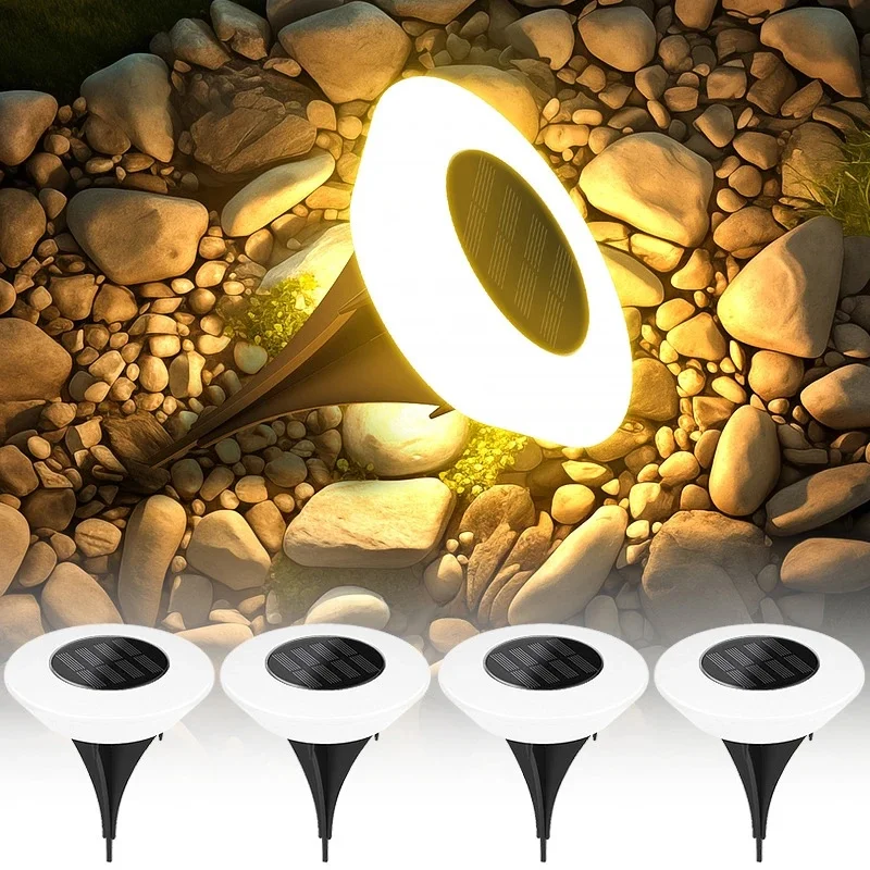 1/4Pack Solar Lights Outdoors,360° LED Floor Lamp,IP65 Waterproof with On/Off, for Garden,Yard,Backyard,Driveway,Lawn Room Decor