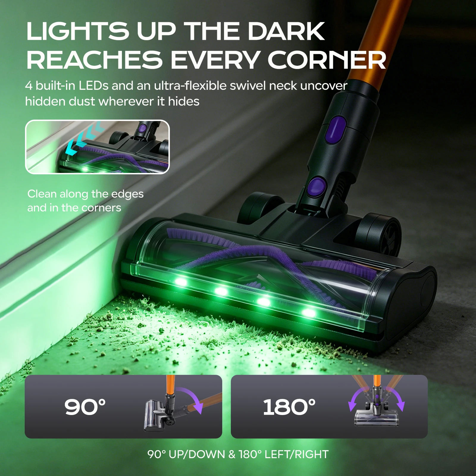 V16 500W 75Kpa Aspiradora sin Cable con Pantalla Táctil, Modo Auto, Sensor de Polvo Infrarrojo, Filtración HEPA de 6 Etapas, 60min Autonomía, Batería Extraíble, Pantalla LED para Suelos Duros, Alfombras y Pelo de Masco