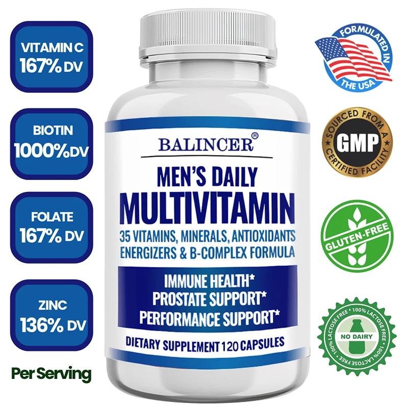 Powerful Daily Multivitamin Supplement for Men - Boosts Immune System, Performance, Energy, Perseverance, Focus Support