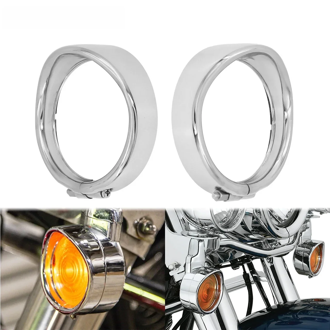Motorrad Chrome Visor Style Blinker Trim Ring mit Gummiringen 2 Stück für Harley Softail Touring