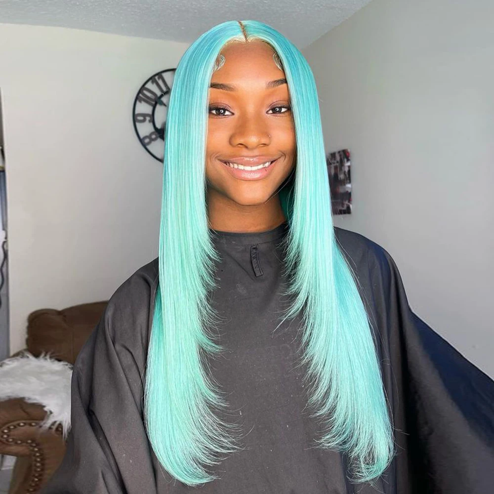 سماوي الأزرق 13x6 الدانتيل الشفاف الجبهة باروكة من شعر طبيعي للنساء قبل نتف مستقيم ملون الأخضر الدانتيل الجبهة الباروكات شعر الإنسان