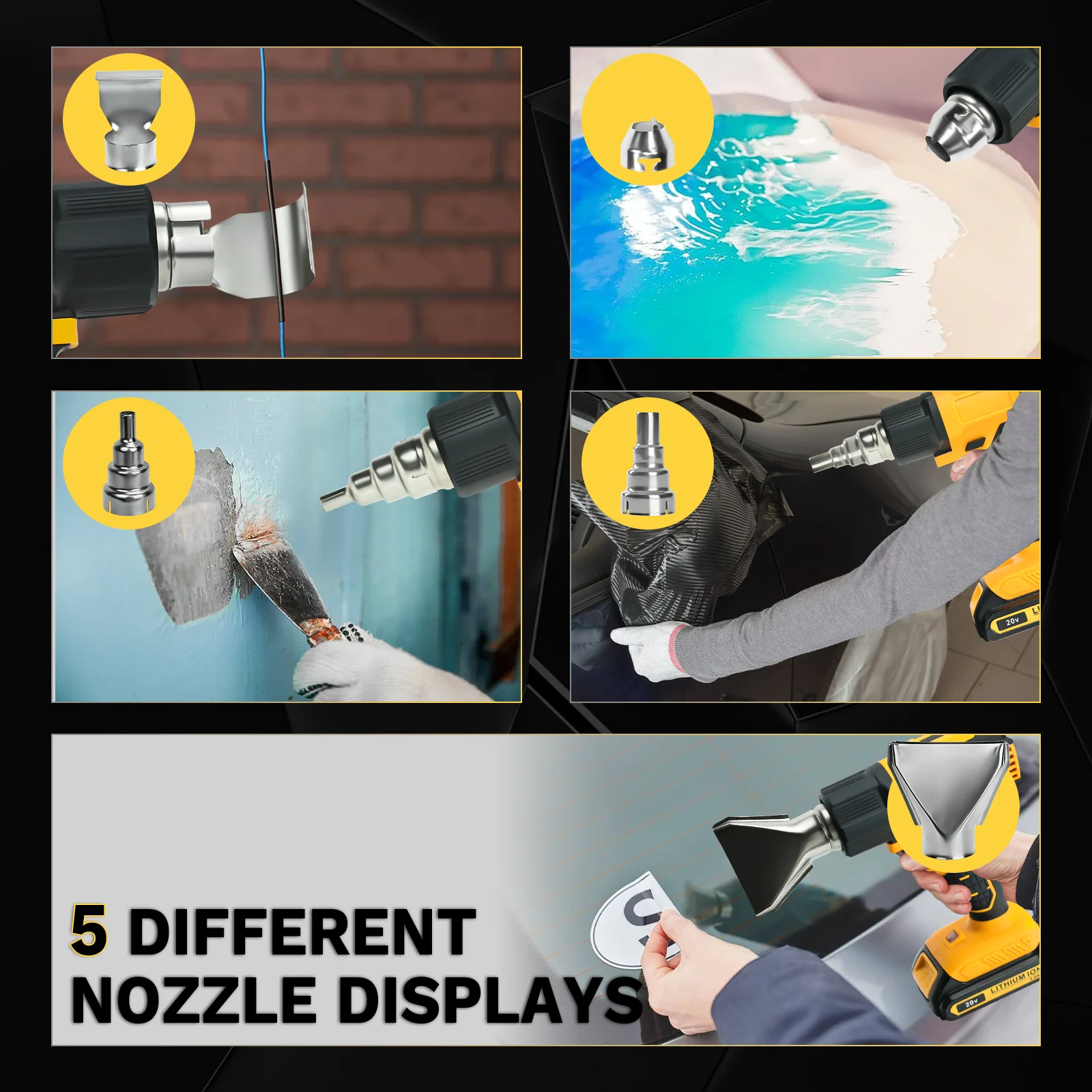 Imagem -06 - Cordless Hot Air Gun para Dewalt Display Digital Lcd Encolher Envolvimento e Tubo de Dobra Bateria 20v sem Bateria