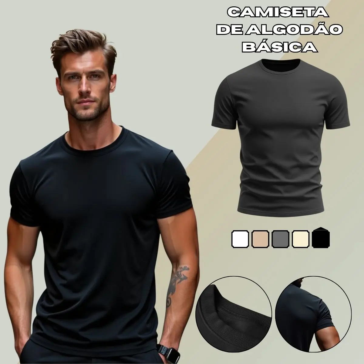 Camiseta Masculina Lisa GuGi Básica Sem Estampa 100% Algodão Macio 30.1 CM01-LISA