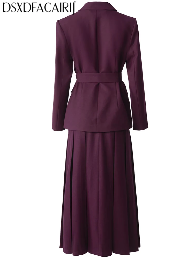 DSXDFACAIRIJ Women's Lapel Long-sleeved Double Breasted Sashes Pockets Spring Autumnal High New model Street Skirt 2-Piece
