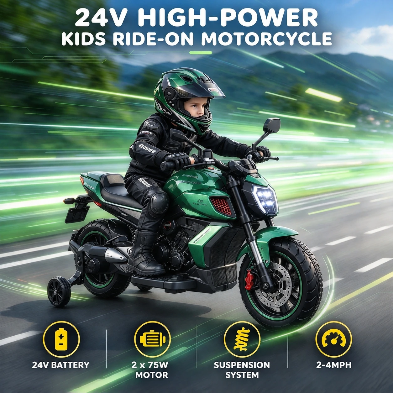 24V Licensed Ducati Diavel for Bentley Kids Electric Motorcycle, Dual Motor Battery Powered Ride On Toys Car with Training Wheels, Music, LED Light, Gift for Children