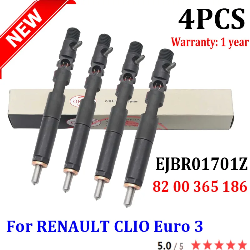 4PCS EJBR01701Z 8200365186 diesel fuel injector EJB R01701Z common rail injector 1701Z for RENAULT CLIO Euro 3