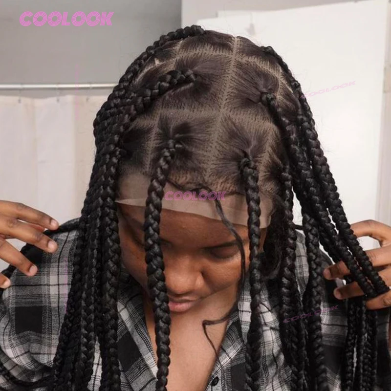 36 "صندوق أكبر الضفائر شعر مستعار الاصطناعية كامل الدانتيل جديلة شعر مستعار للنساء كورنو شعر مستعار مضفر نمطين #1