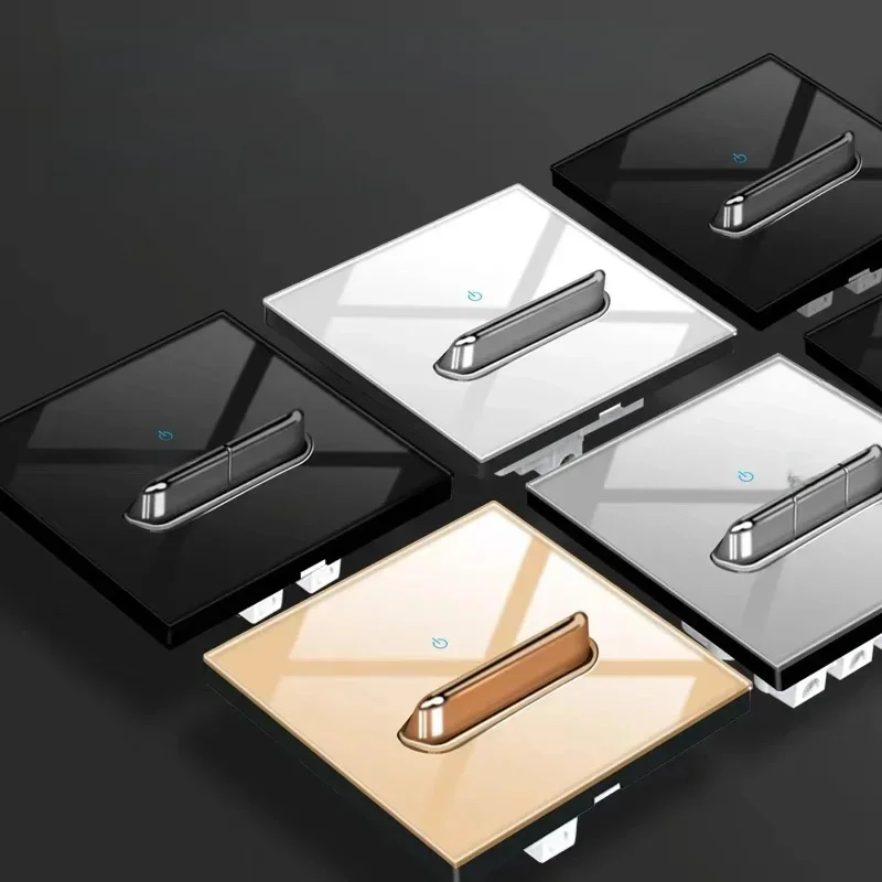 Panneau de commutation en verre à Cristal automatique, normes européennes, anglaises et françaises, indicateur LED, 1 gang, 2 gangs, 3 gangs, 4 gangs, 1 voie, 2 voies, prises de panneau mural