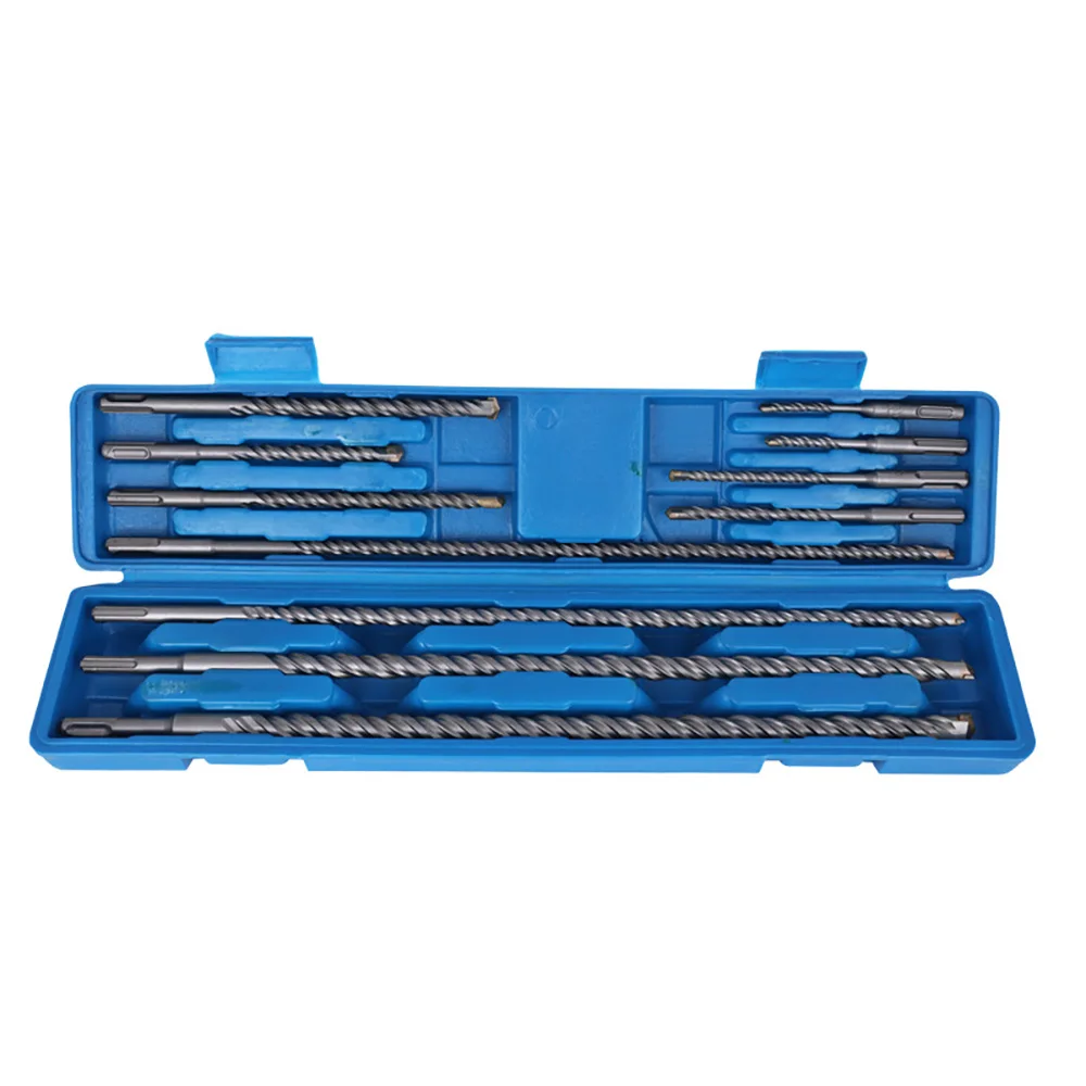 11pcs/Box SDS Electric Hammer Drill Bit Set  Round Shank Impact Bit Rotary Concrete Masonry Grooving Power Rock OpeningTool