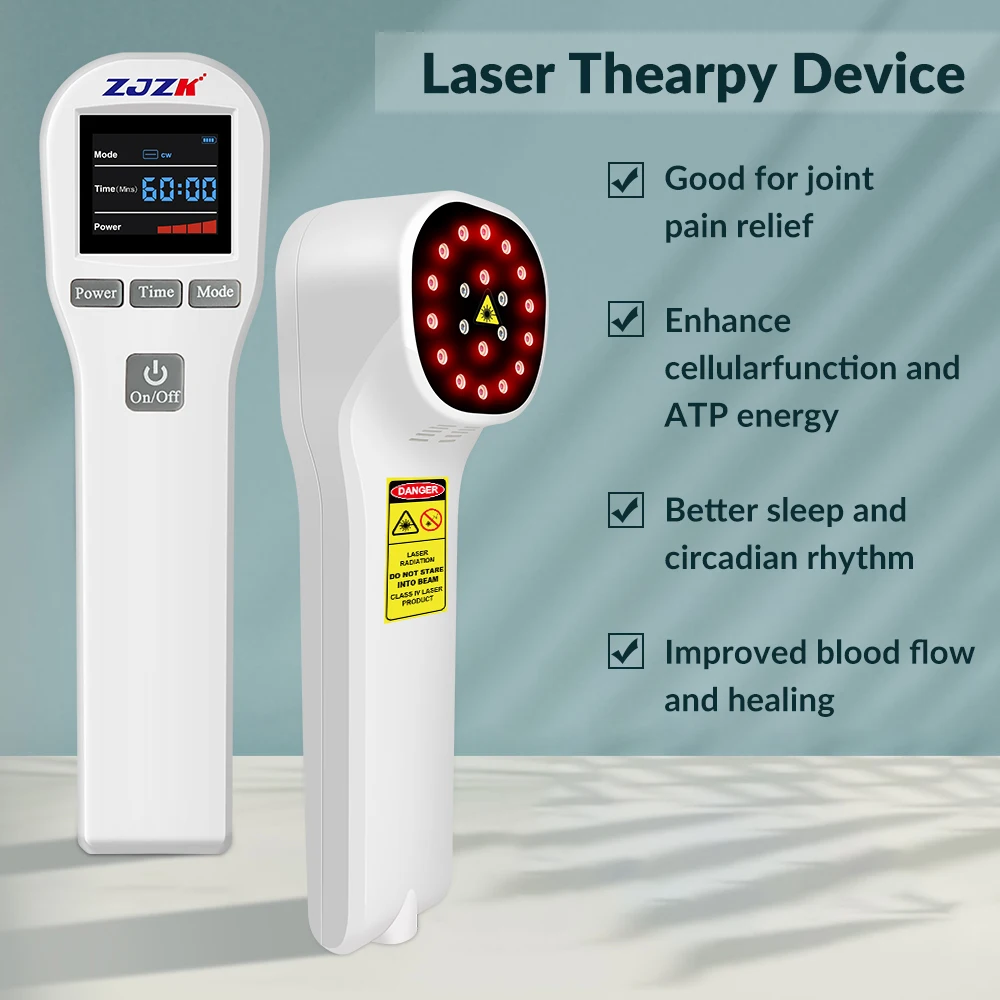 ZJZK Handheld Laser Therapy Device 650nm 808nm Infrared Physiotherapy Apparatus for Pain Relief Knee Shoulder Back Tennis Elbow