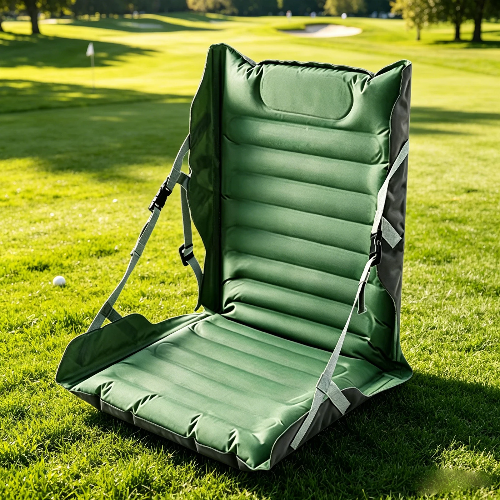 Inflatable Folding Seat Cushion with Back Support Lightweight Portable Air Sitting Pad for Stadium Camping Travel Airplane Green - view 2