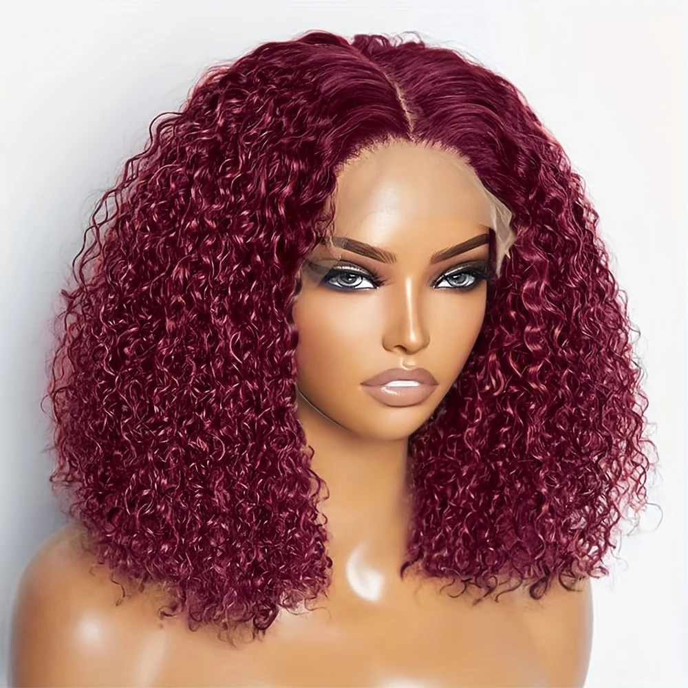 

99J Burgundy Lace Front Bob Wigs Human Hair Pre Plucked 200% Density Deep Curly Wave 13x4 Lace Front Human Hair Short Bob Wigs