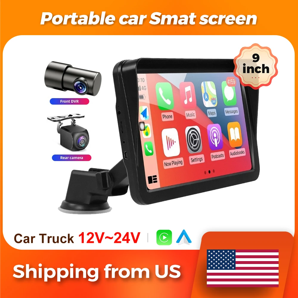 

MEKEDE shipping from US wireless car-play auto 9inch Portable carSmat screen Car Truck 12V~24V Three Ways of sounding HD