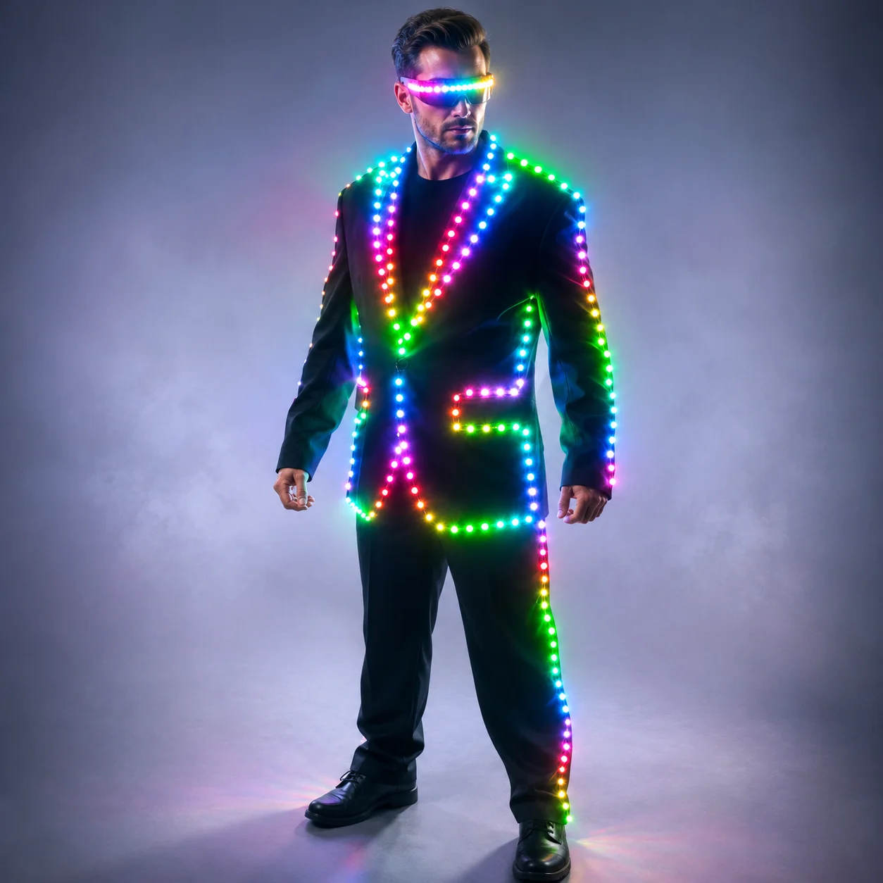 Full Color Pixel LED Lights Jacket Coat Stage Dance Costume Tron RGB Light Up Stage Suit Outfit