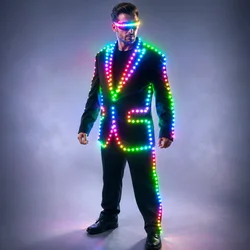 Full Color Pixel LED Lights Jacket Coat Stage Dance Costume Tron RGB Light Up Stage Suit Outfit