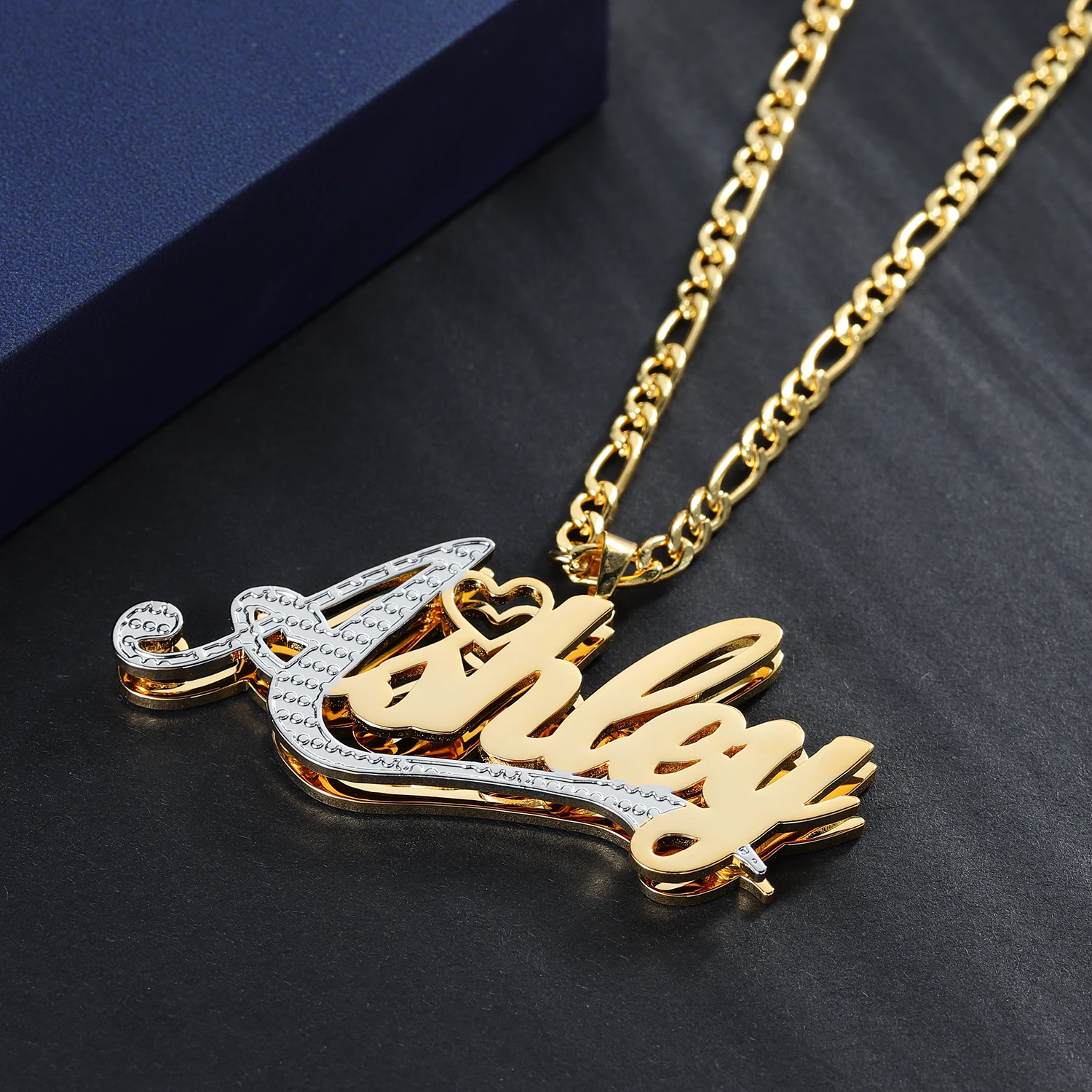 Qitian Custom Double Layer 18K Gold Plated Name Necklace For Women Personalized Stainless Steel Names Pendant Chain Jewelry Gift