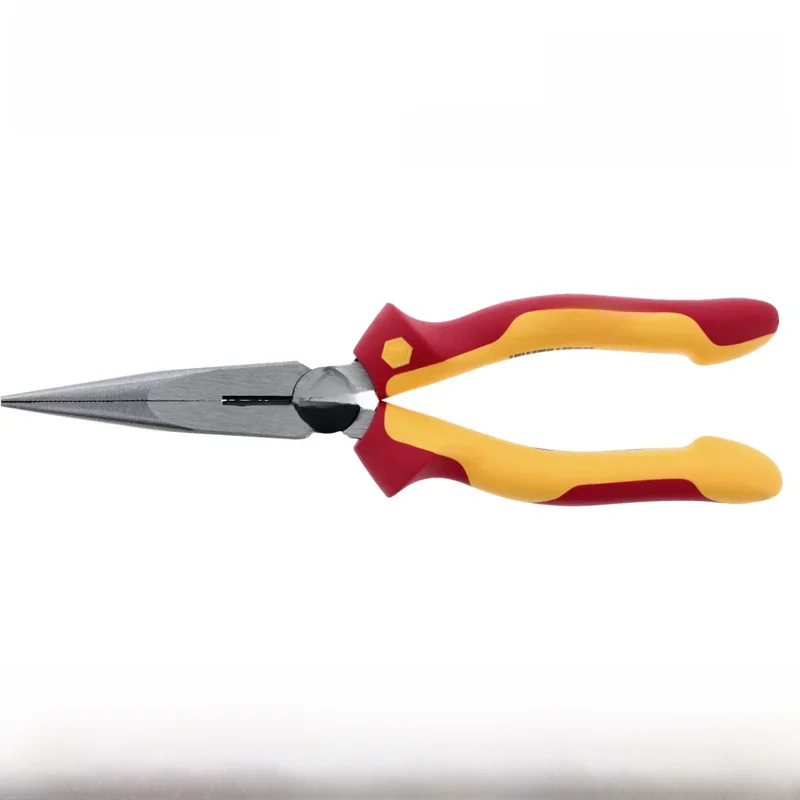 Wiha 26727 Electric Needle Nose Pliers 8-inch 1000V VDE-test Insualted Professional Plier with Cutting Edge Straight Shape