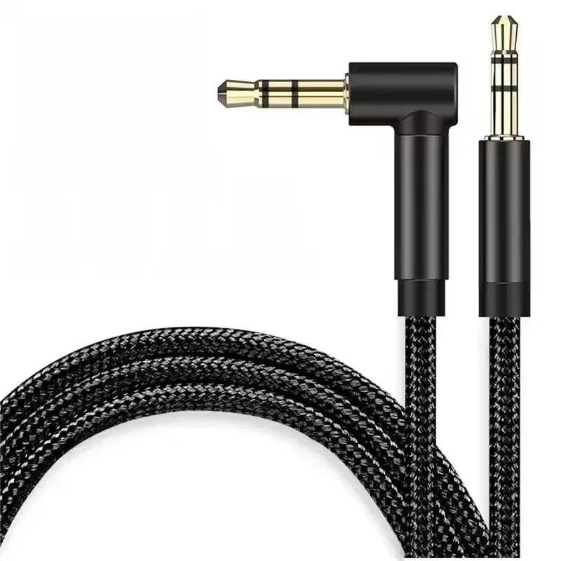 Câble Audio Jack 3.5mm, coude à 90 degrés mâle à mâle, fil Aux pour haut-parleur Samsung Xiaomi MP3/4, cordon adaptateur vidéo pour casque de voiture