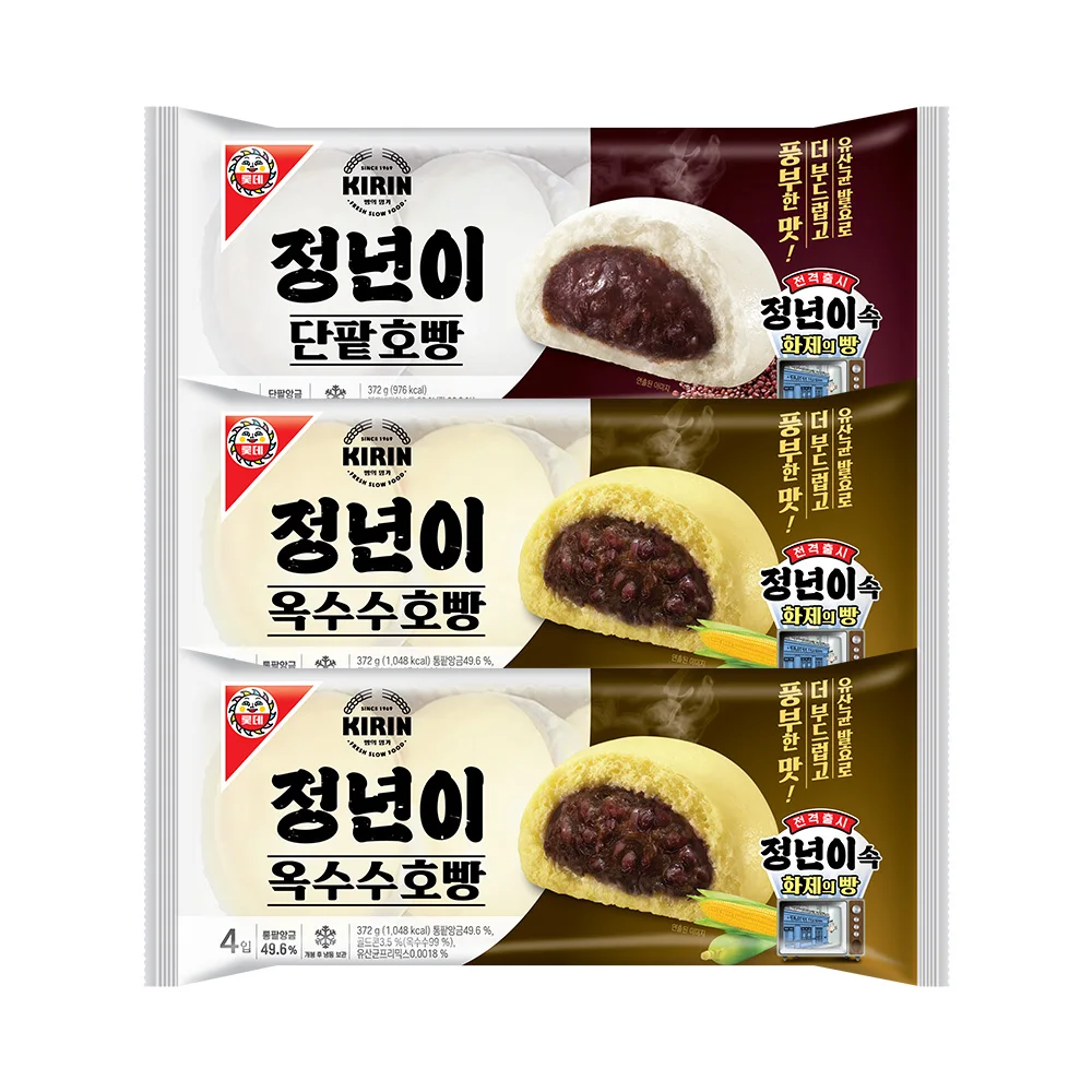 Lotte Well Food's regular sweet red bean bun (4 mouth) 372g x 1 piece/old age corn bread (4 mouth) 372g x 2 pieces