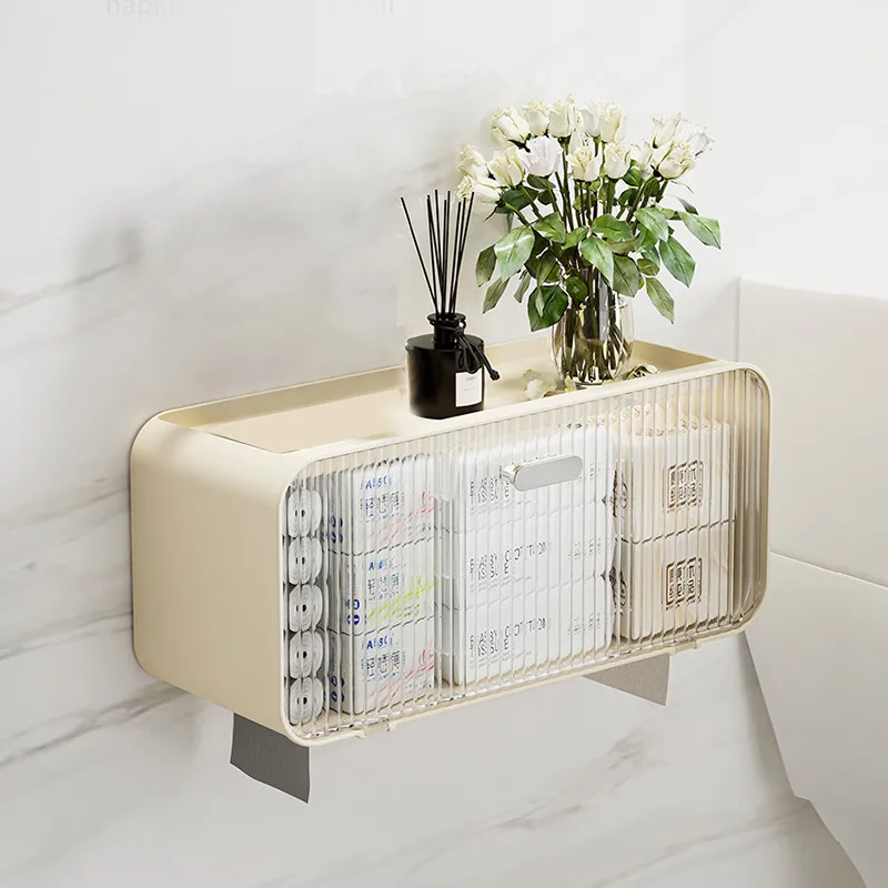 Face Cloth Storage Box Wall-Mounted Transparent Visual Waterproof Dustproof Tissue Paper Roll Paper Universal Tissue Box