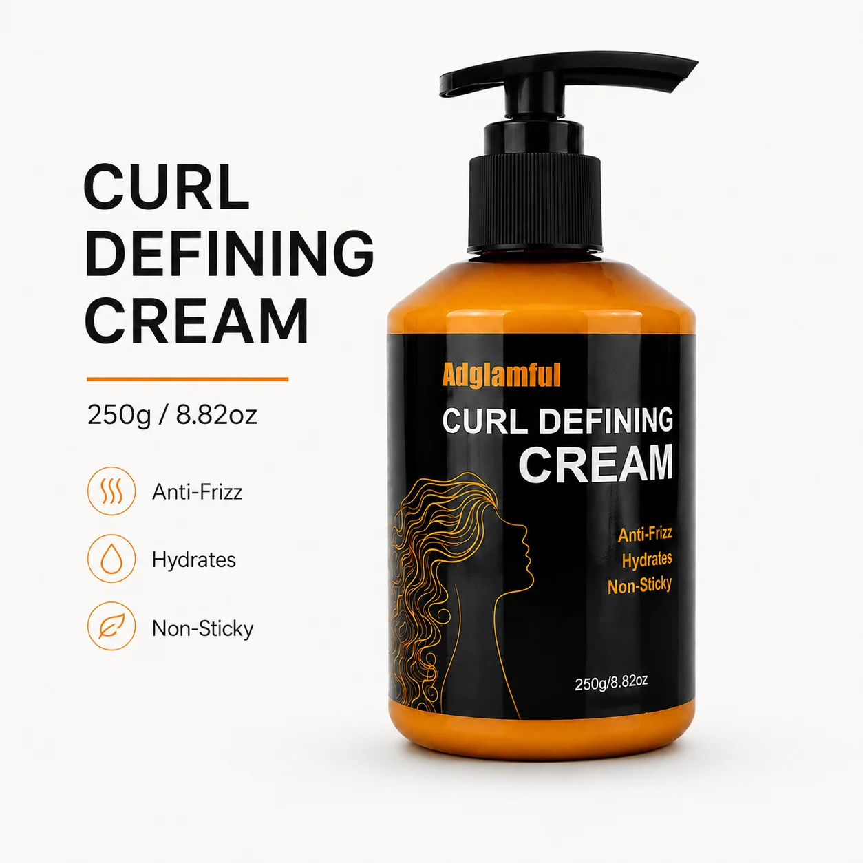 Adglamful Curl Defining Cream 250g, Anti-Frizz Hydrating Curl Cream, Non-Sticky Styling Cream for Curly & Wavy Hair