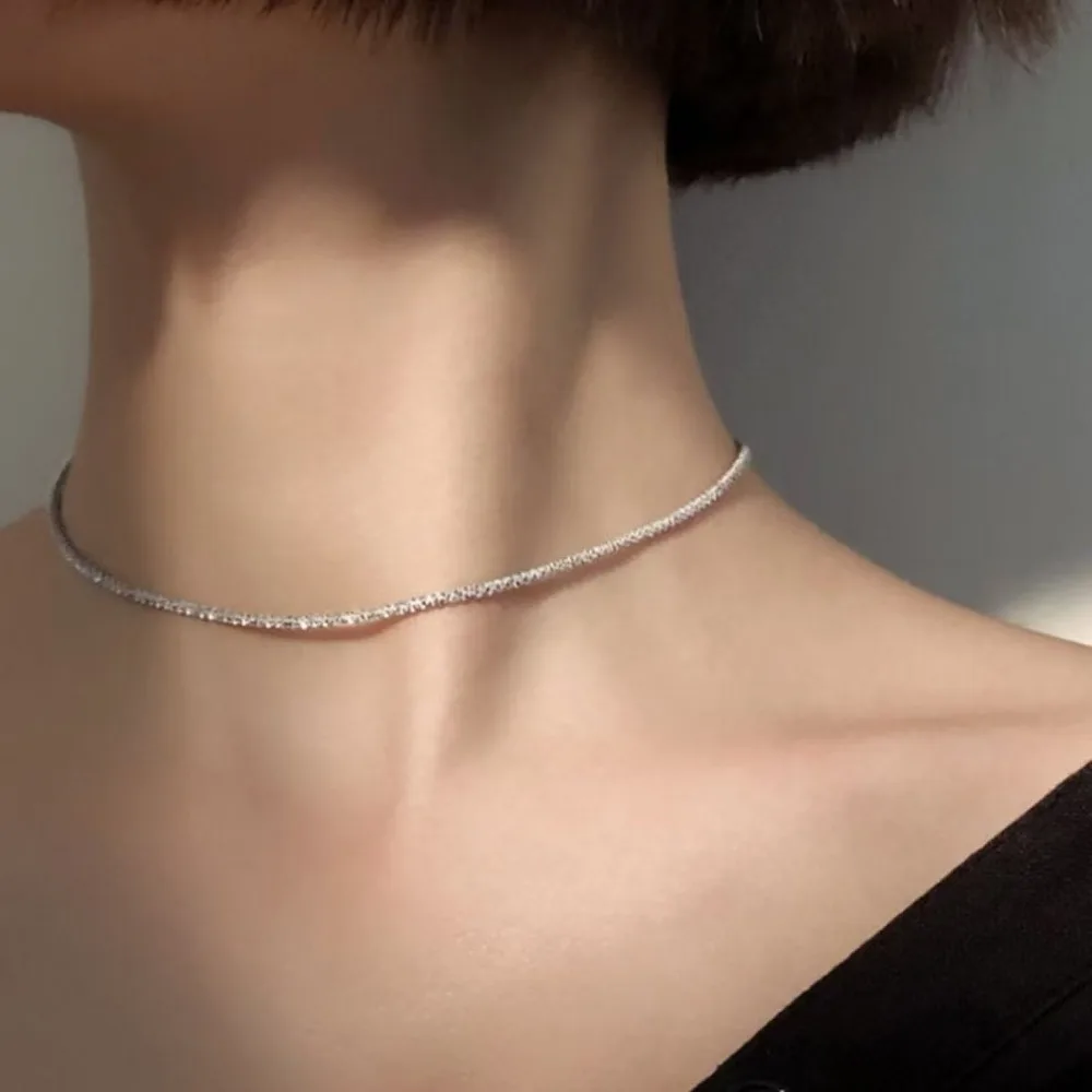 New Popular Silver Colour Sparkling Clavicle Chain Necklace Women Sunshinny Jewelry Choker For Wedding Party Gift image 2