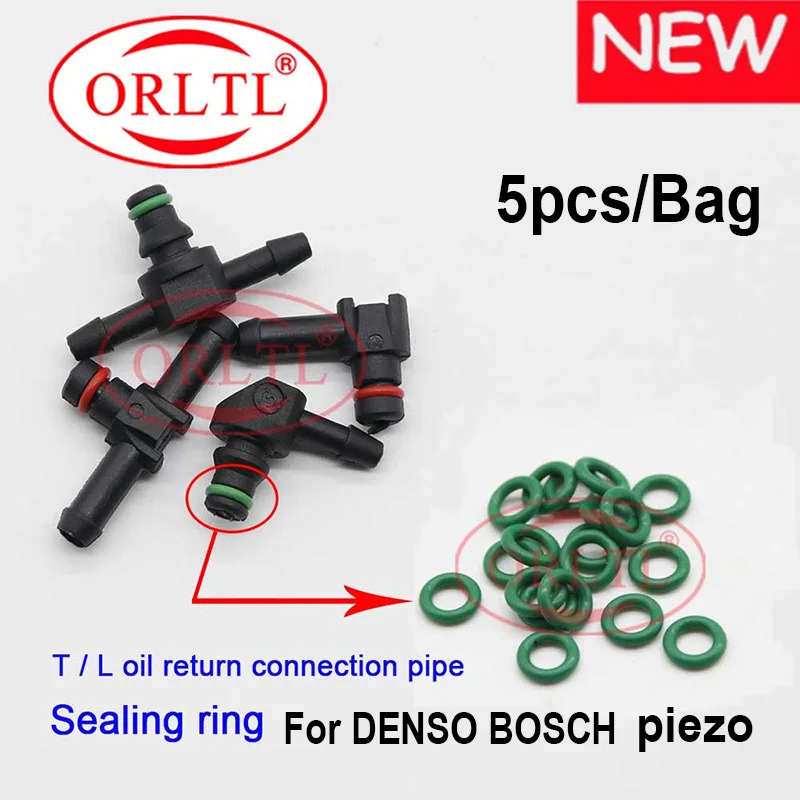 5 PCS L Type Return Oil Backflow O-Ring for BOSCH for DENSO Series Diesel Cr Fuel Injector Plastic 3 Two-way Joint Pipe