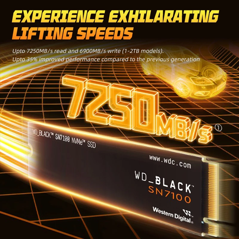WD SN7100 SSD BLACK NVMe PCIe 4.0x4 1 تيرا بايت 2 تيرا بايت 4 تيرا بايت محرك أقراص الحالة الصلبة الداخلي M.2 2280 سرعة قراءة تصل إلى 7,250 ميجابايت/ثانية لألعاب الكمبيوتر