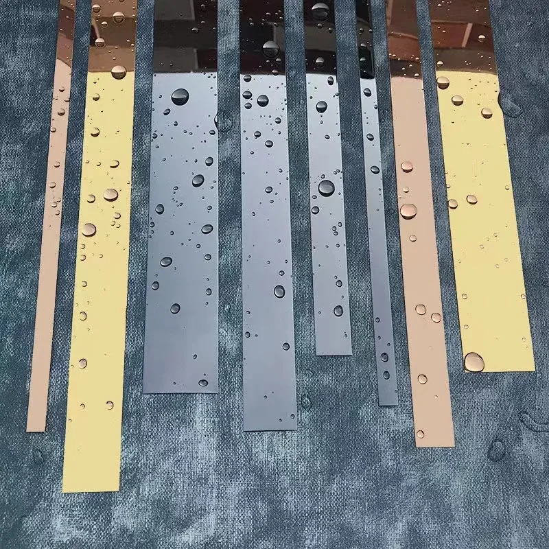 Autocollant mural auto-adhésif pour meubles, ligne décorative plate en acier inoxydable 3M, bande de bord de plafond, décoration de salon