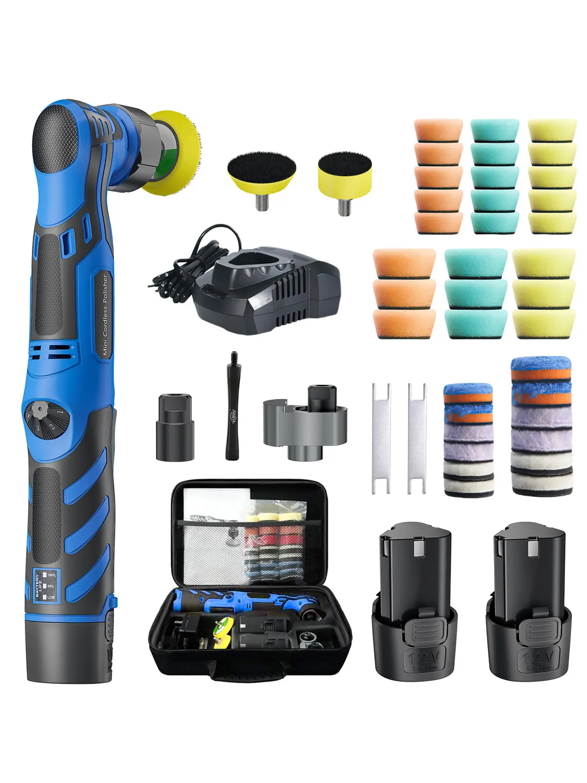 12V Akku-Mini-Poliermaschine für Autos, RO/DA, zum Entfernen von Mikrokratzern, kabellose Detail-Poliermaschine mit einstellbarem Winkel und 6-Gang-Steuerung