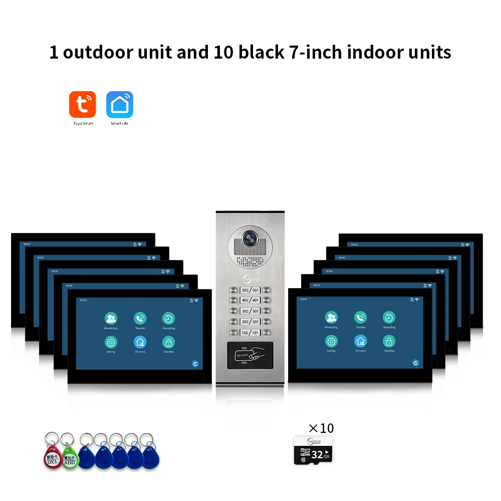 ANJIELO 7-inch 2/3/4/6/8/10/12-unit multi-unit deurbel video-intercomsysteem 1080P display Tuya slimme videodeurbel - afbeelding 1