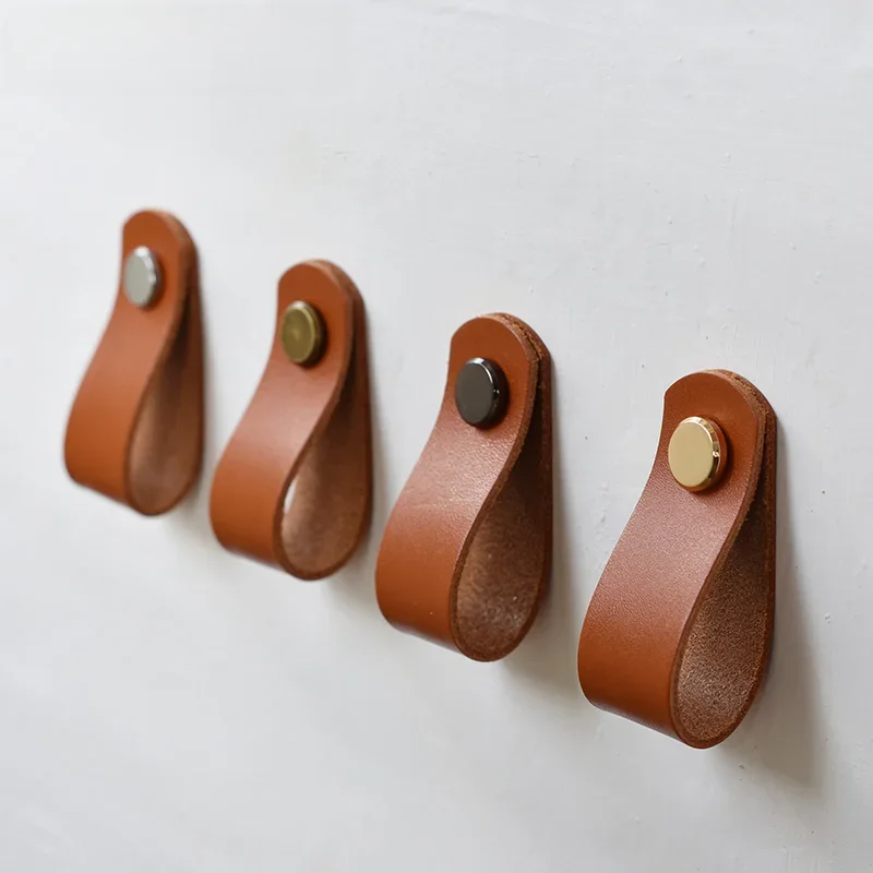 IHOMCASA – Poignées de porte en cuir de bœuf véritable de couleur orange, pour placard, chaussures, meuble de style moderne, garde-robe, tiroir