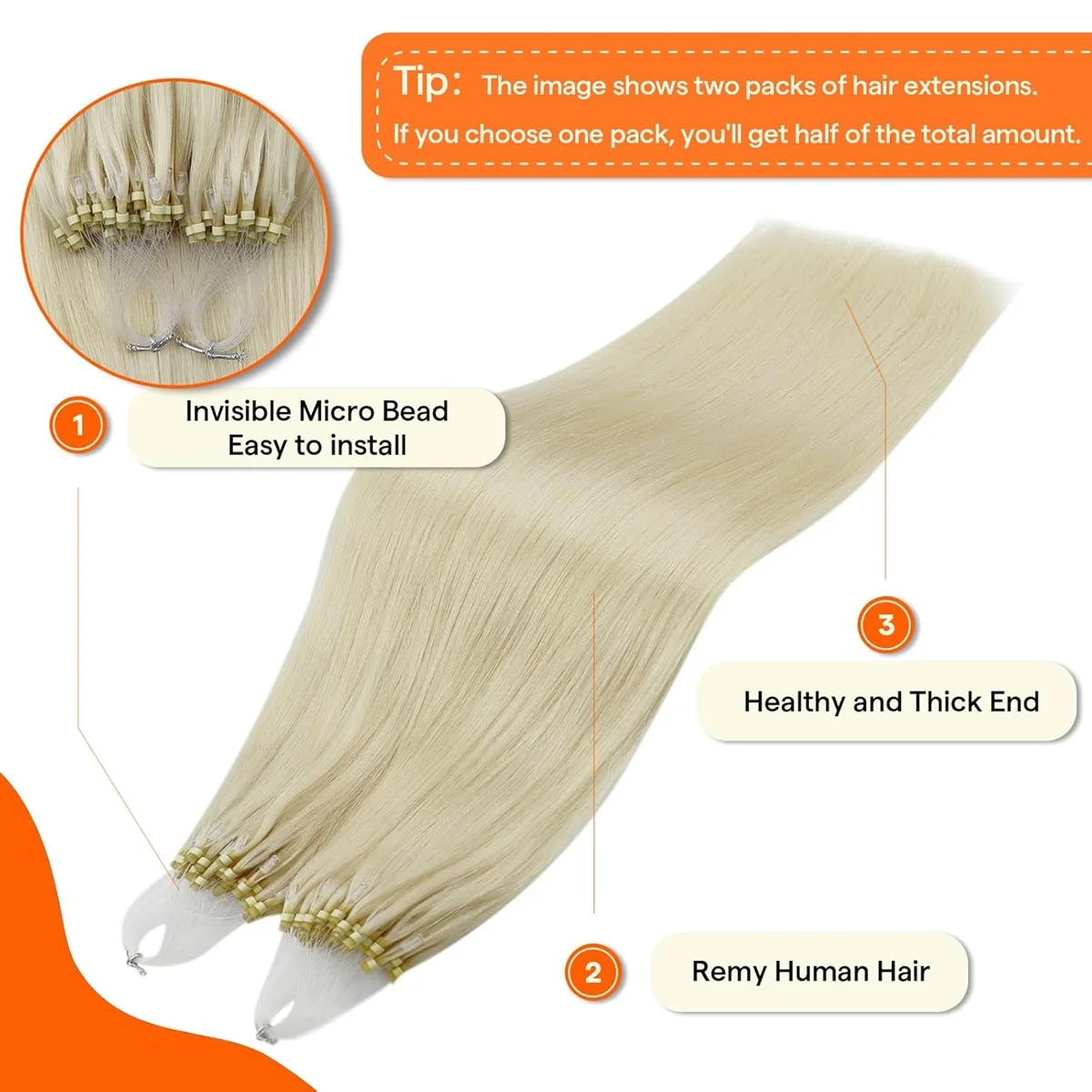 Platinablond echt menselijk haar Micro Loop Hair Extensions Micro Bead Cold Fusion Onzichtbare Micro Link Hair Extensions Lijmloos