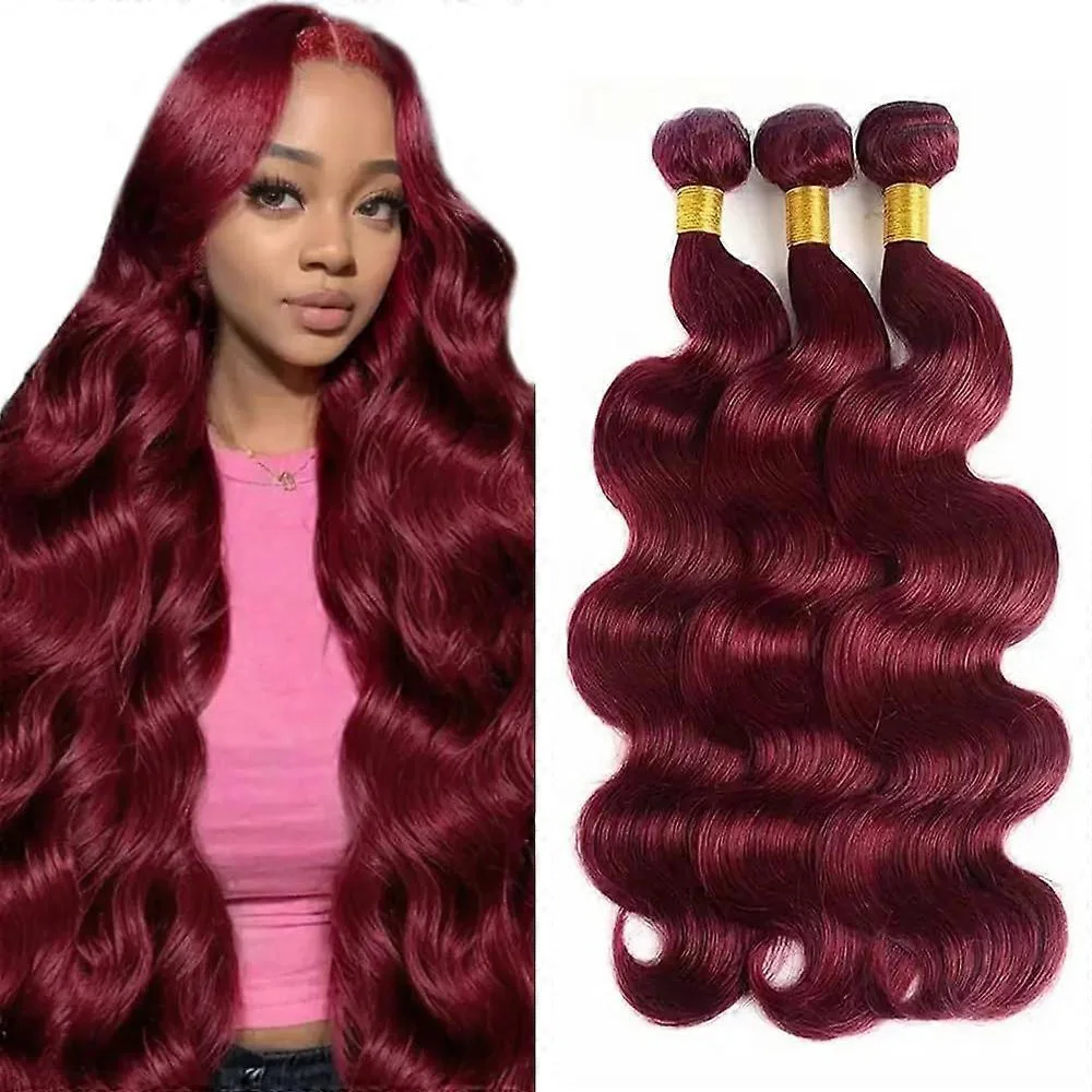 

Наборы волос Body Wave 99J бордового цвета, натуральные волосы для наращивания 99J красного цвета, 16-30 дюймов, прямые пучки волос Remy 1/3 для женщин
