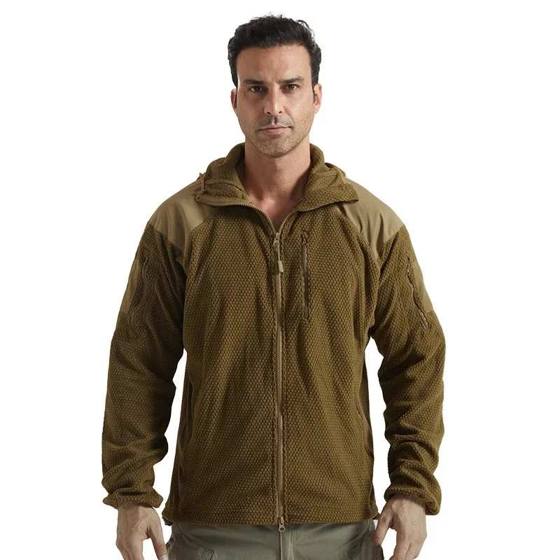 AliExpress NONE Plaid Fleece Hooded Tactical Jacket Men Autumn Winter Outdoor Warm Cycling Hiking Camping Coat Sweater Male Climbing Clothes