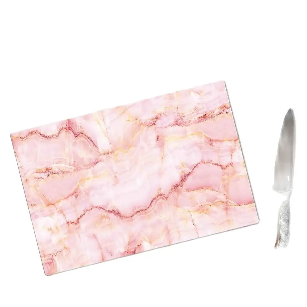 Kitchen Chopping Cutting Board Pink Marble Looking Tempered Glass Cutting Board Worktop Saver Anti-Scratch Chopping Blocks 20x30 cm