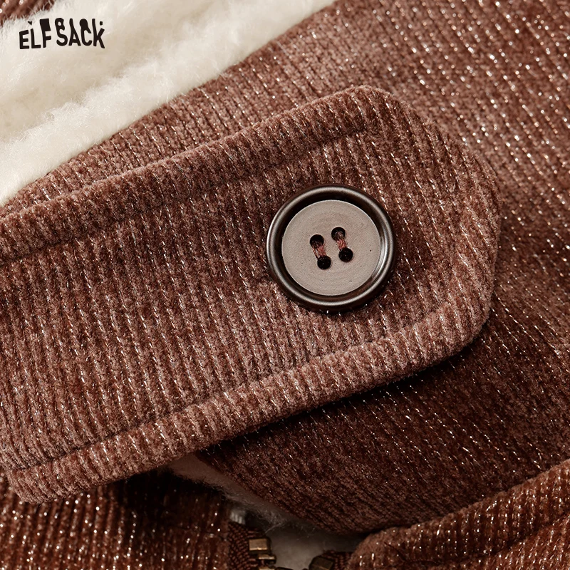 ELFSACK 2024 Nuovi arrivi invernali Cappotto corto vintage in finta peluche marrone con cuciture a contrasto