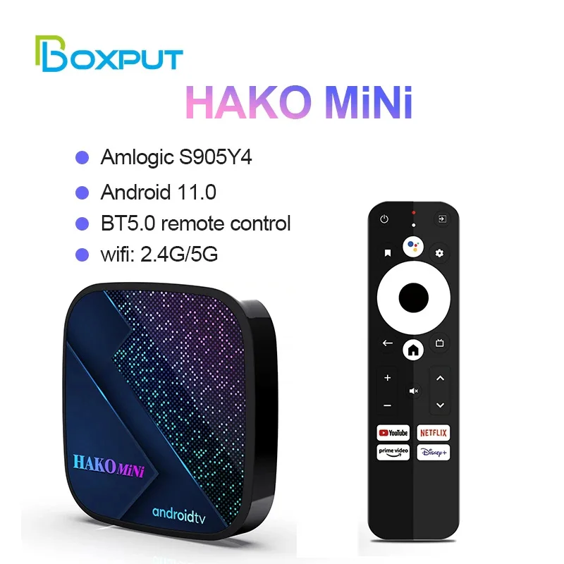 HAKO Mini Smart TV Box Android 11 Google Certification Amlogic S905Y4 2.4G 5G Wifi BT5.0 4K HDR Media Player DDR4 4G Set Top Box