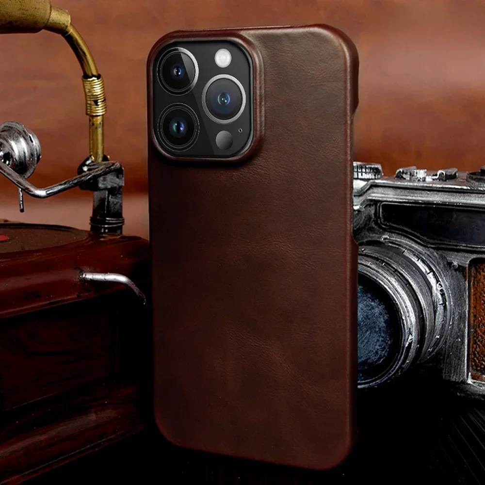 Echt lederen hoes voor iPhone 14 Pro Max Cover Luxe zakelijke telefoon Esthetische Vintage Retro voor Iphone 13 12 Pro 15 XR Coque - afbeelding 2