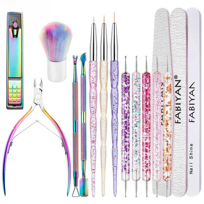 Kit d'ongles en acrylique Pro, ensemble complet de manucure pour Nail Art, brosses à ongles, ciseaux à cuticules, coupe-ongles tranchants avec lime à ongles, ensemble de soins