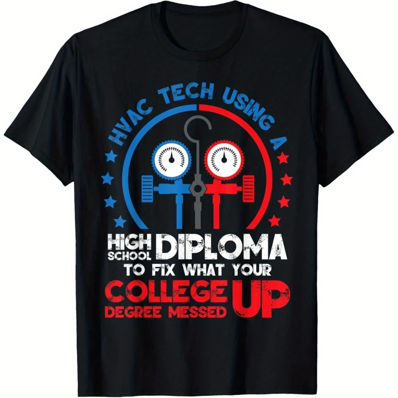 

Funny HVAC Tech Humorous T-Shirt Men'S Black Small Classic Fit Short Sleeve Crew Neck T-Shirt Pure Cotton Stylish and Comfortabl