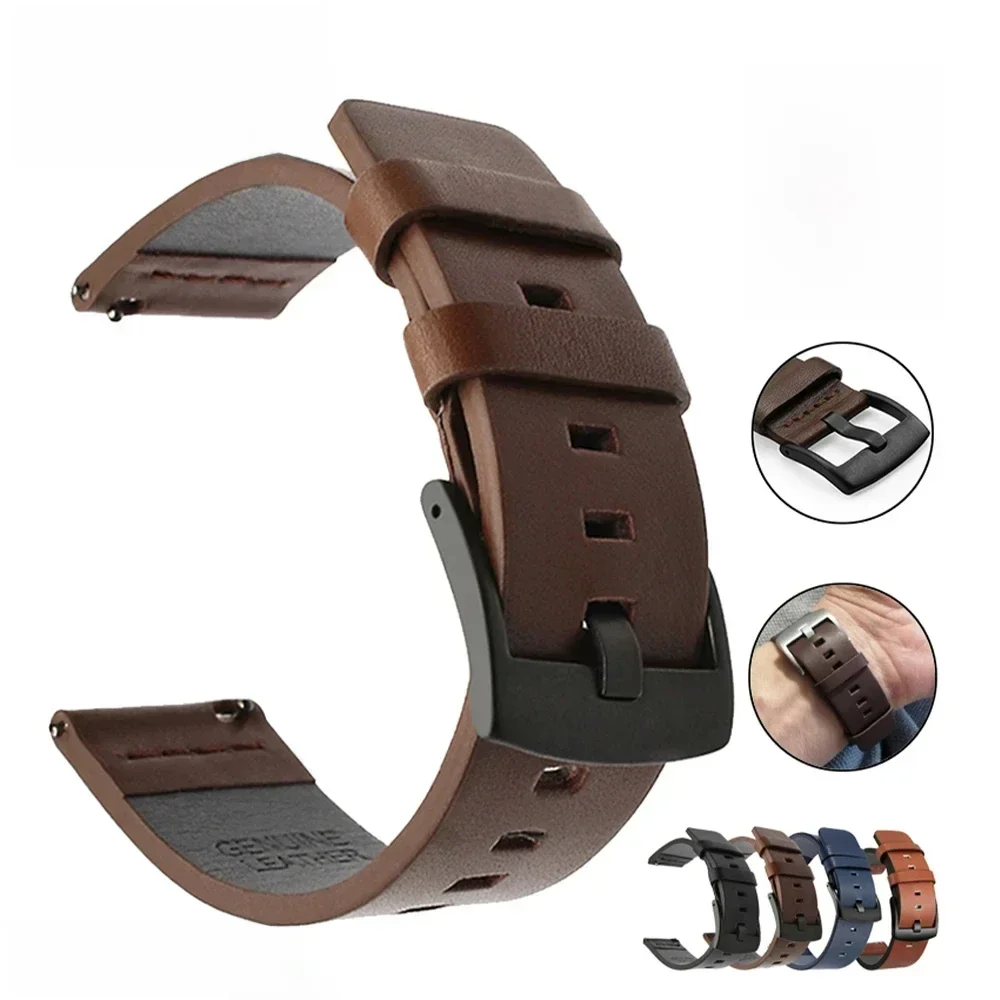20mm 22mm Pasek do zegarka Skórzany pasek z szybkozłączką do Samsung Galaxy Watch 3 Active2 40 44mm huawei watch gt 2 WatchBand 24 18mm — Zdjęcie 2 z 2
