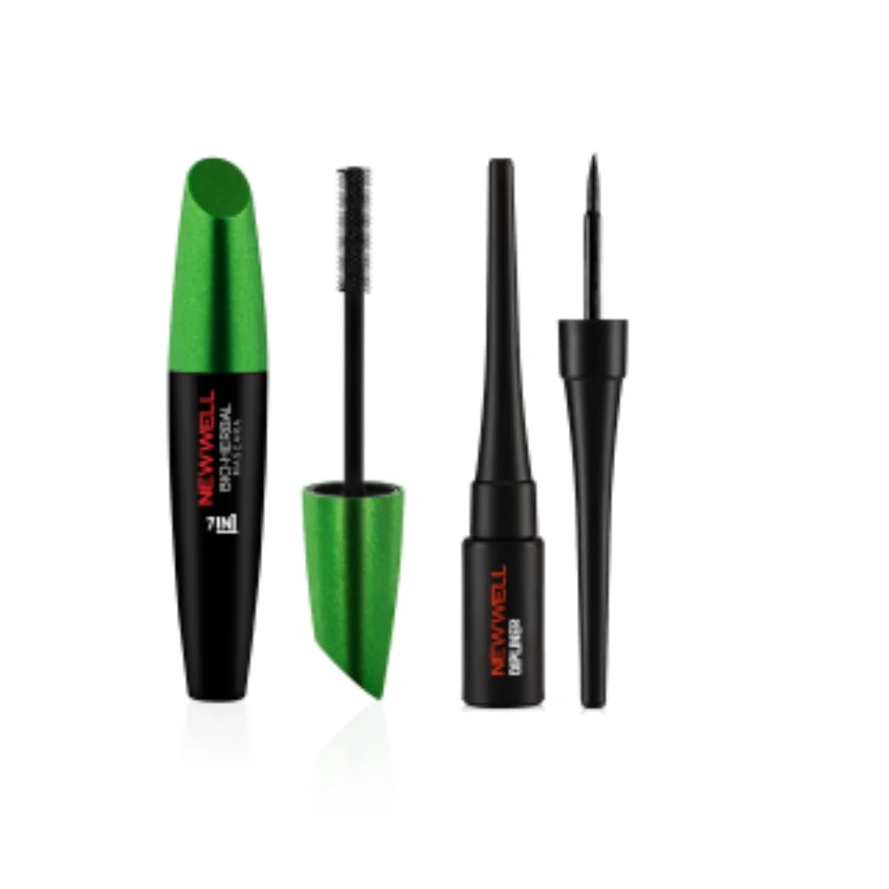 Dipliner Mascara alle erbe 7 in 1 Prof Set New Well Materiale per il trucco a base di erbe per le donne Olio di avocado Estratto di trifoglio rosso di mandorle dolci Bellezza degli occhi Quattro stagioni Copertura verd