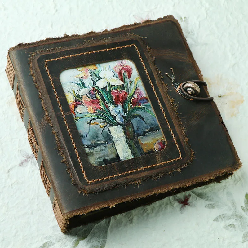 

Handmade Leather Pocket Album 4x6. 3.5x5 Inch Slip in Genuine Fotoalbum, Vantage Family Memory Book, 200/100 Photos Refillable