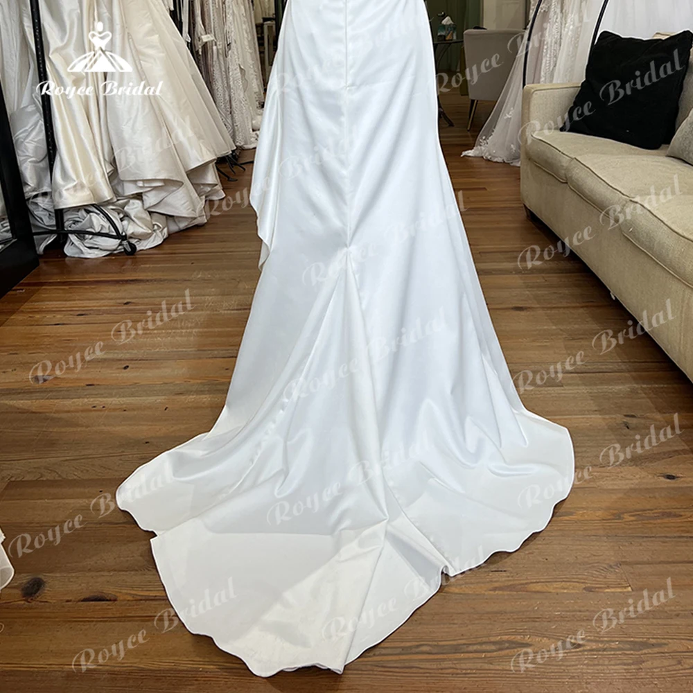 Einfache sexy eine Schulter Falten Satin Meerjungfrau Brautkleid für Frauen Boho Brautkleider Sweep Vestidos de Novia Robe de Mariée