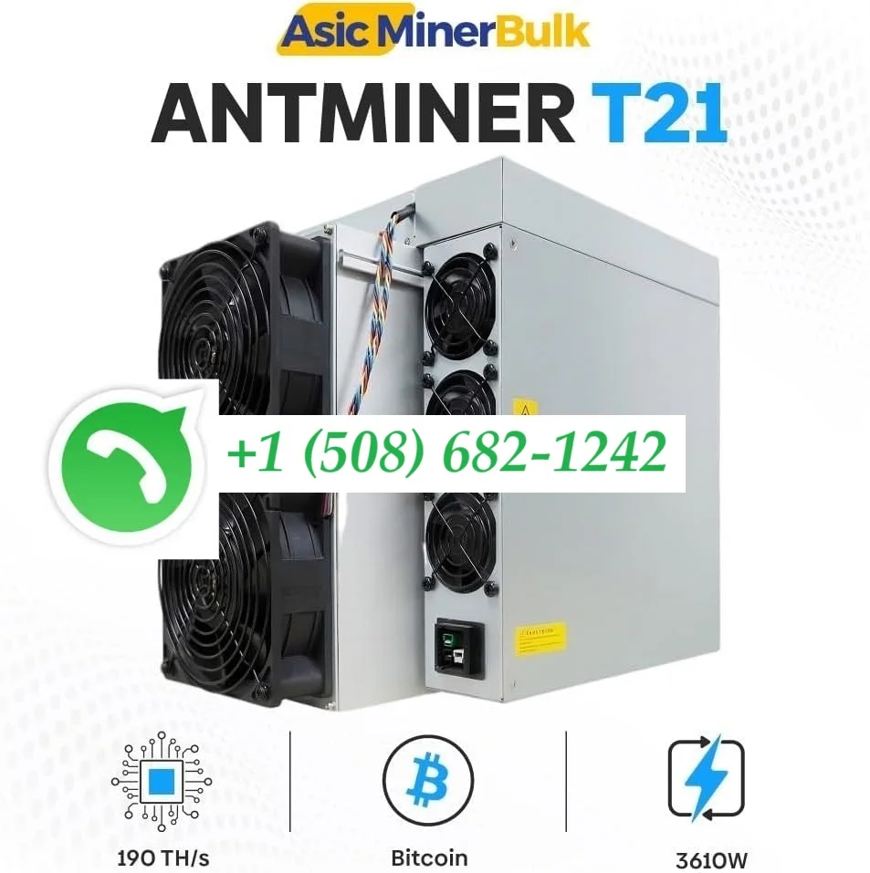 New Antminer T21 190T 3610W 380V-415V Algorithm SHA-256 Bitmain Mining BTC Bitcoin Miner with Power Cord